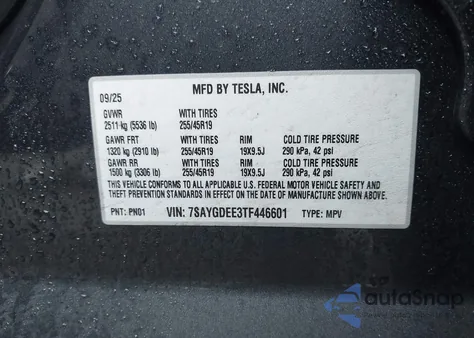 2026 Tesla Model Y Long Range Launch Series/Premium All-Wheel Drive z USA, uszkodzony, nr VIN 7SAYGDEE3TF446601